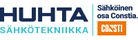 Huhta Sähkötekniikan ja Constin logot sekä teksti Sähköinen osa Constia